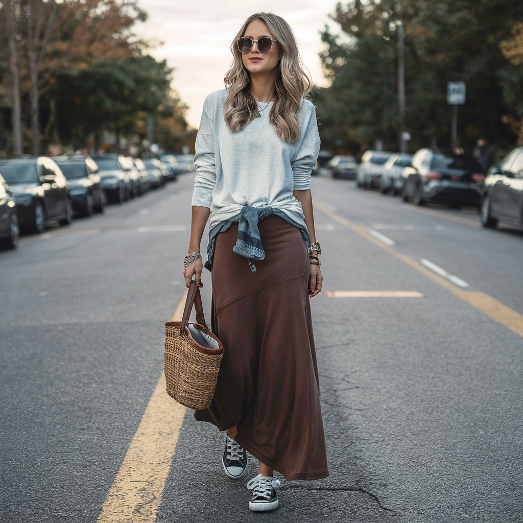 Casual Fall Outfits with Maxi Skirts