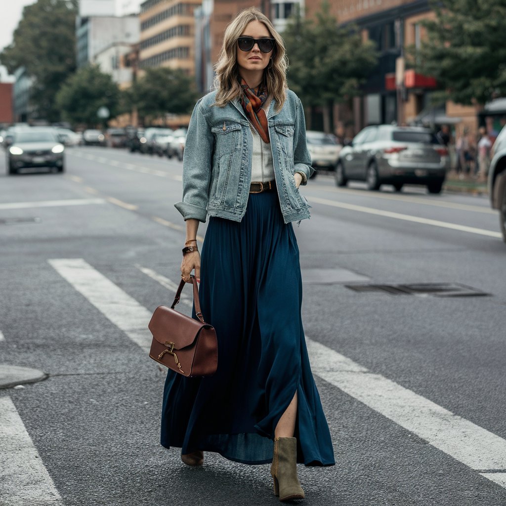 Denim Jackets and Maxi Skirts for Fall