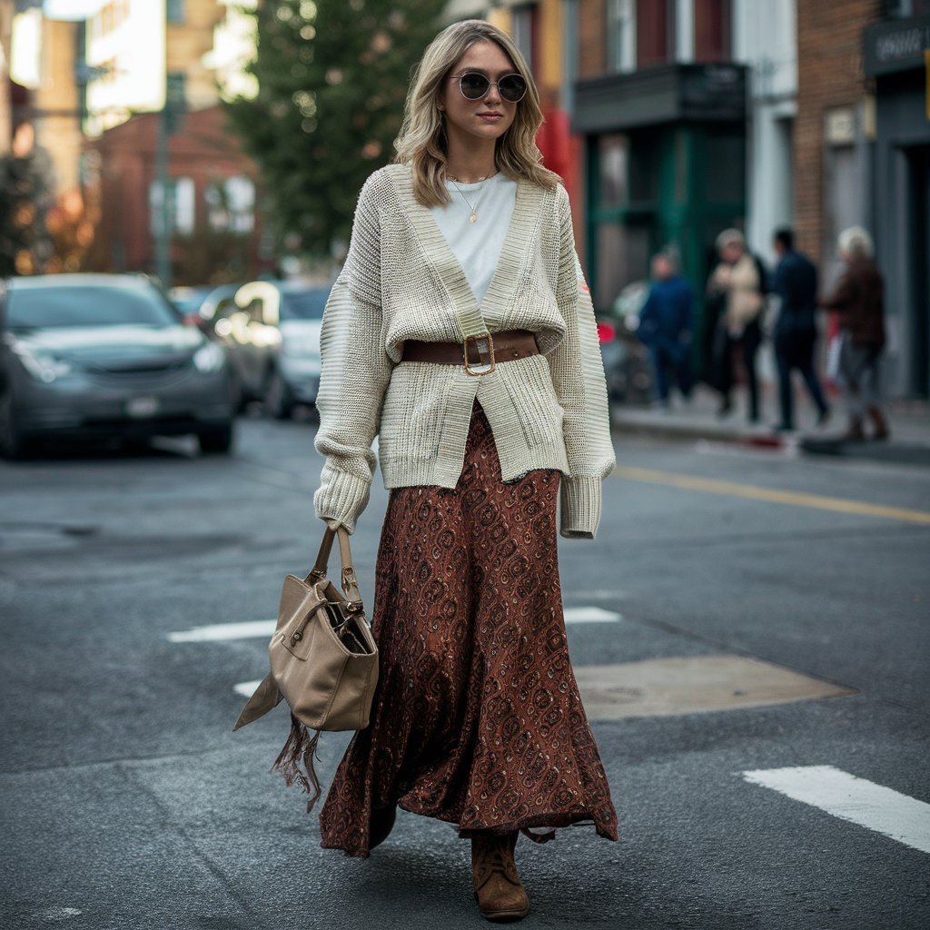 Fall Maxi Skirt Outfits with Cardigans