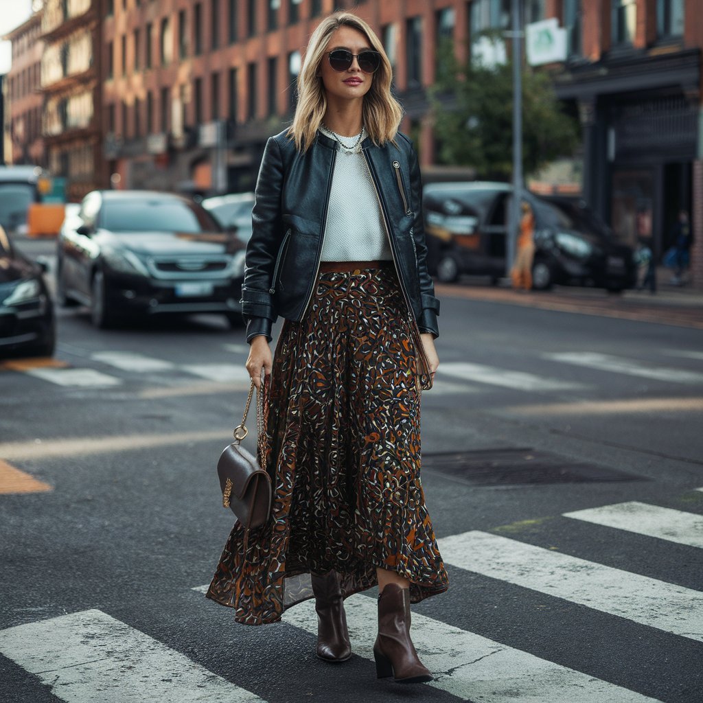 Fall Maxi Skirts with Ankle Boots