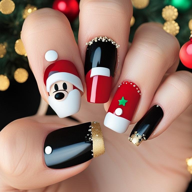 Mickey Mouse Christmas Nails