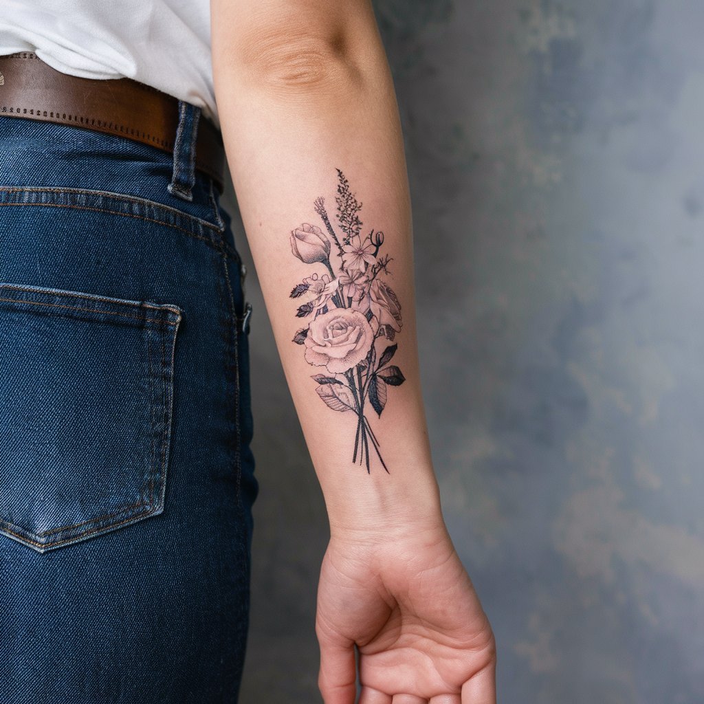 Side Forearm Tattoo Ideas for Women with Flowers