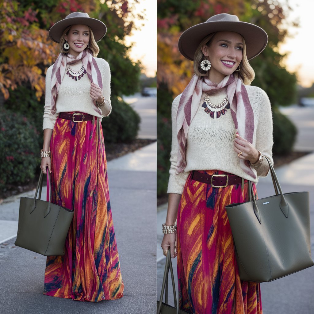 Statement Accessories with Fall Maxi Skirts