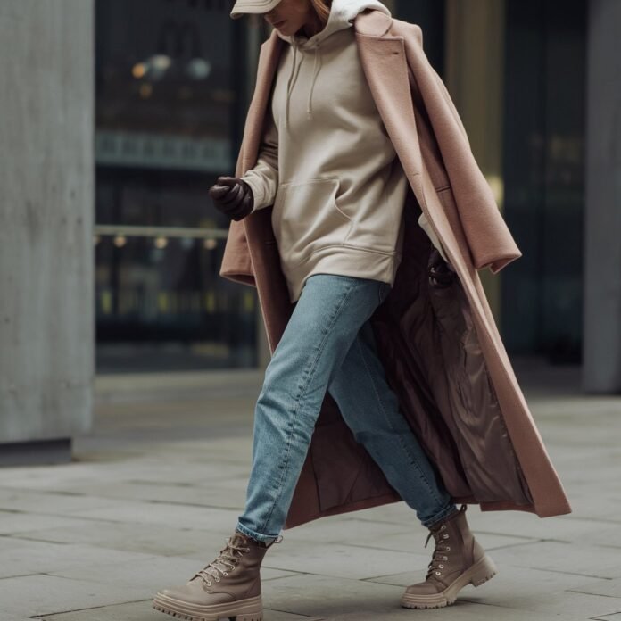 Layered Hoodie and Long Wool Coat