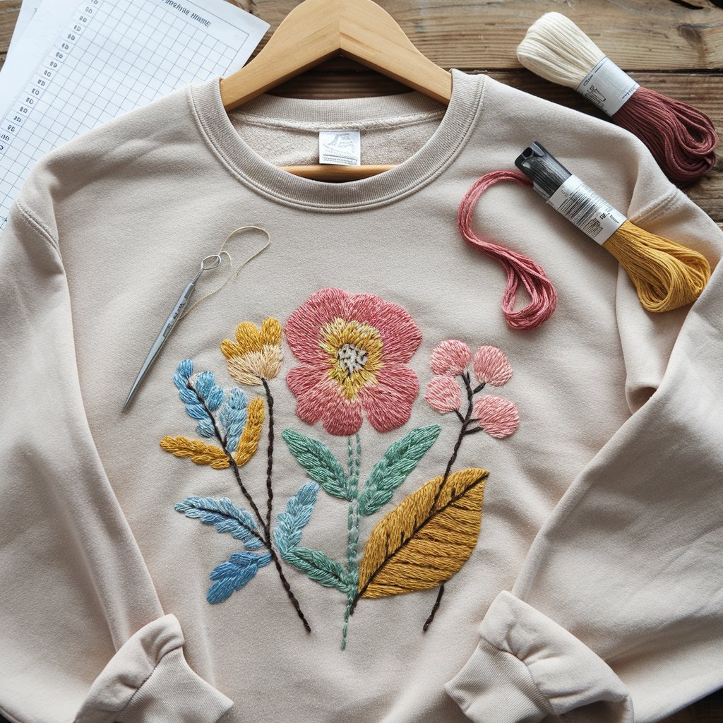 Hand Embroidery on Sweatshirt DIY