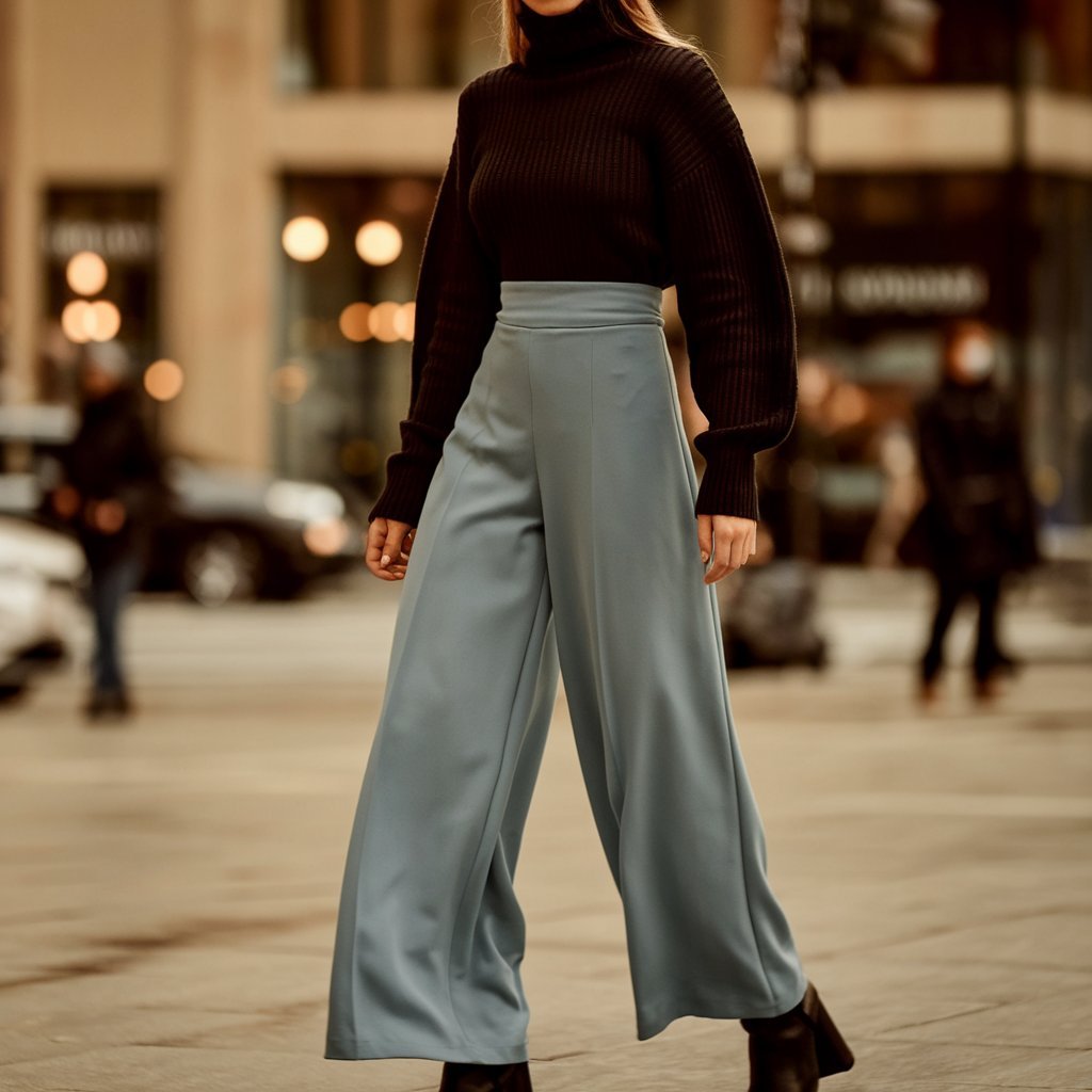 Turtleneck and Wide-Leg Pants