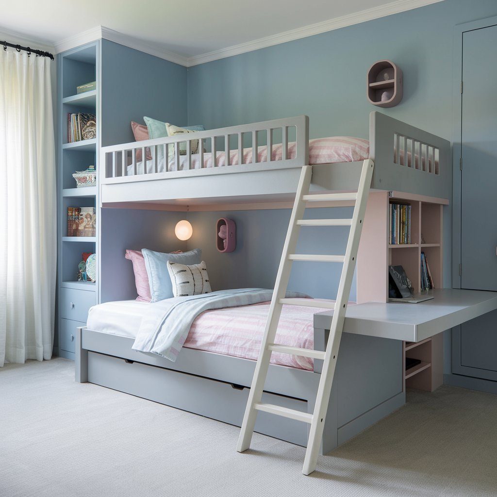 Space-Saving Girls' Bedroom Ideas with Bunk Beds