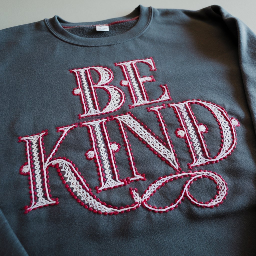 Hand Embroidery Sweatshirt with Quotes and Phrases