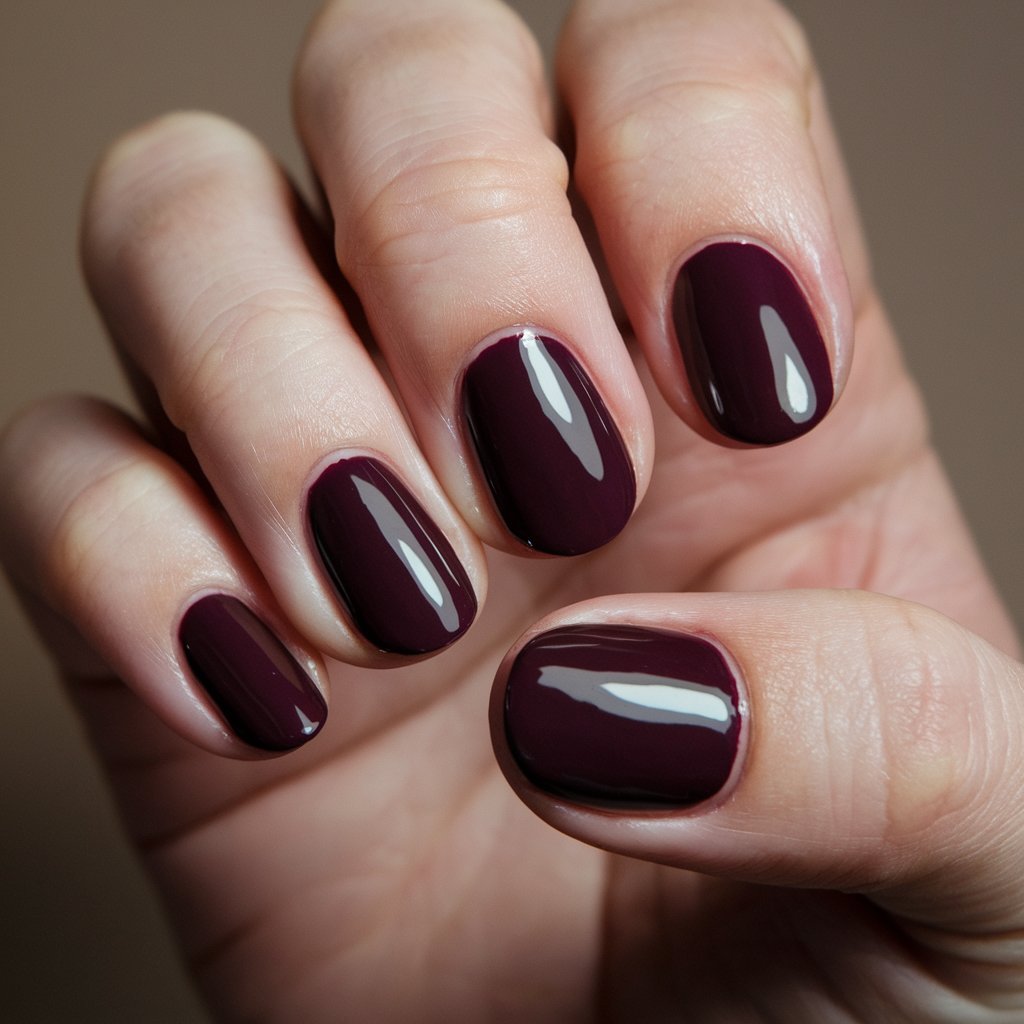 Glossy Dark Plum Nails