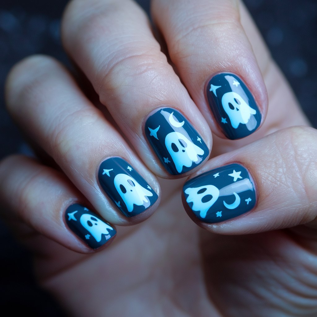 Glow-in-the-Dark Ghost Nails