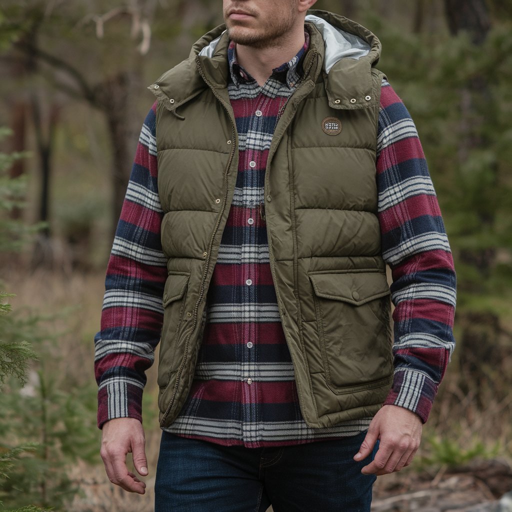 Puffer Vest with Flannel and Jeans