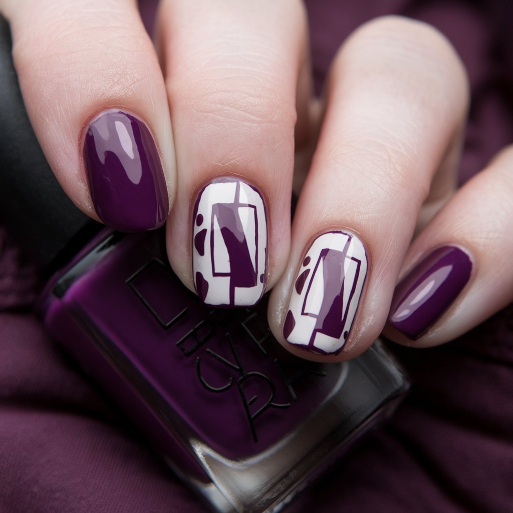 Dark Plum Nails with Negative Space Design