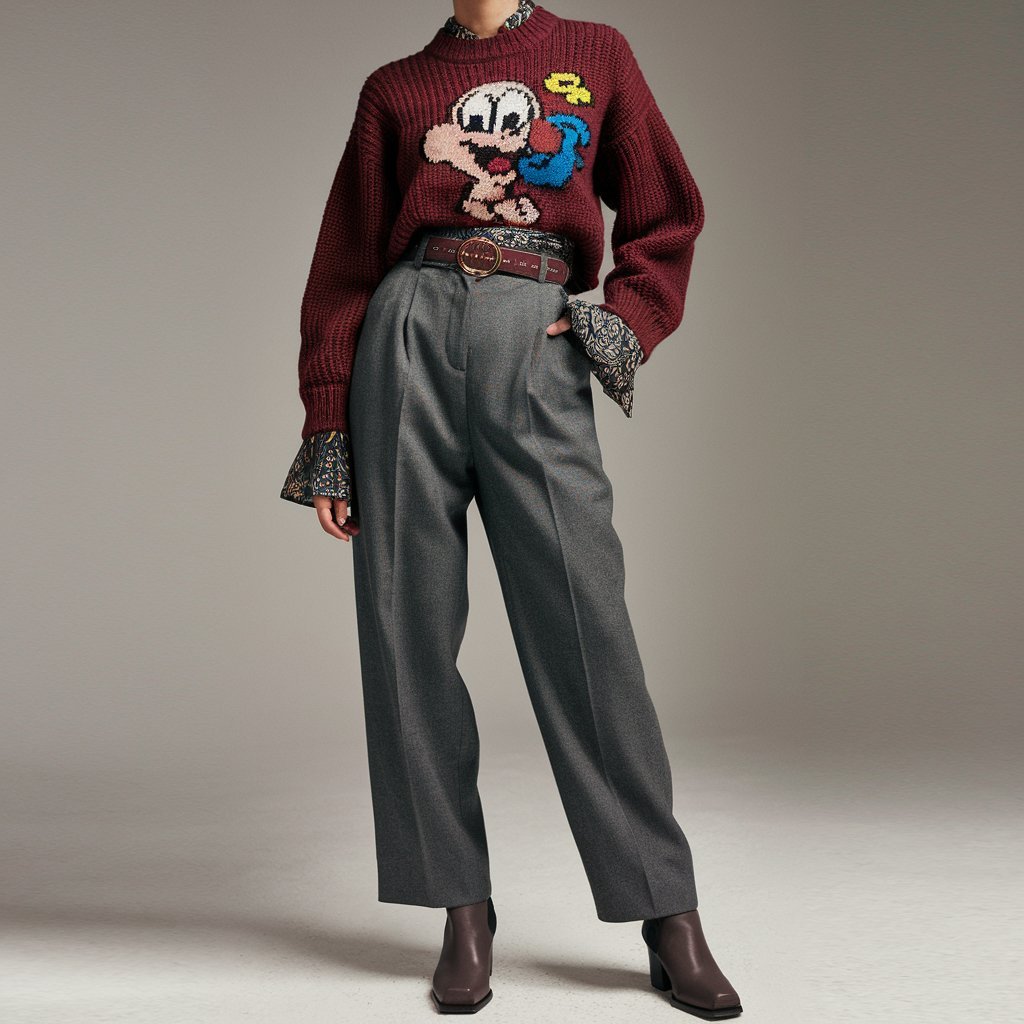 Cropped Sweater and High-Waisted Trousers