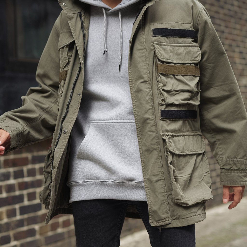 Utility Jacket with Layered Hoodie