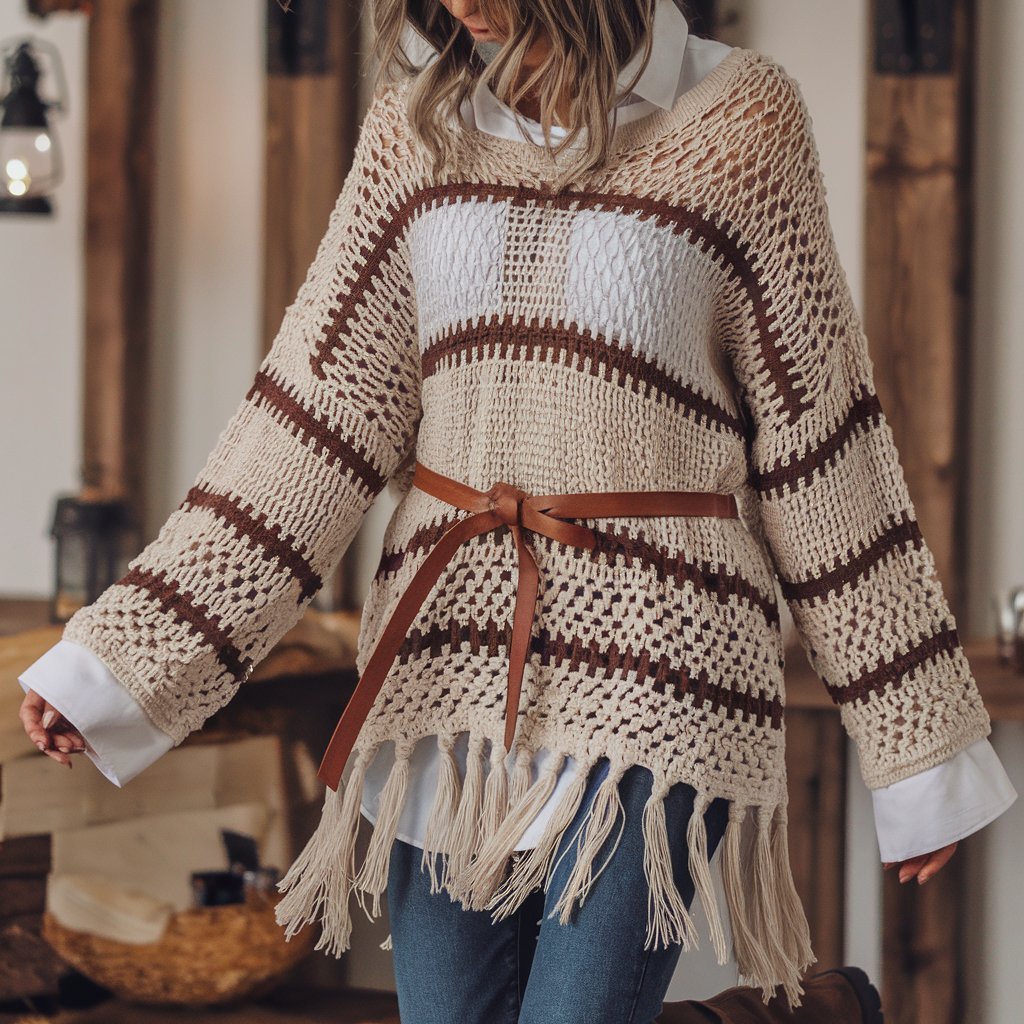 Boho Crochet Sweater with Fringe