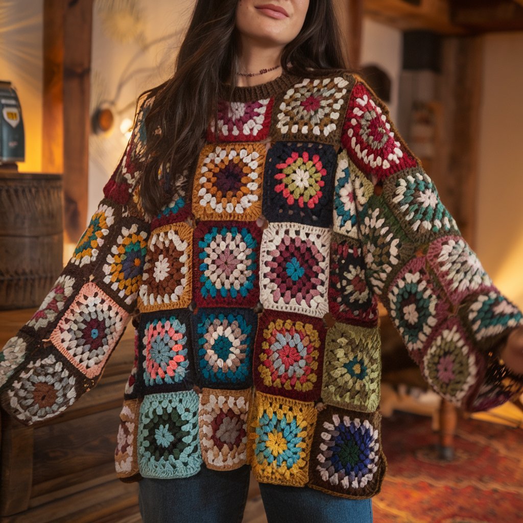 Oversized Granny Square Sweater