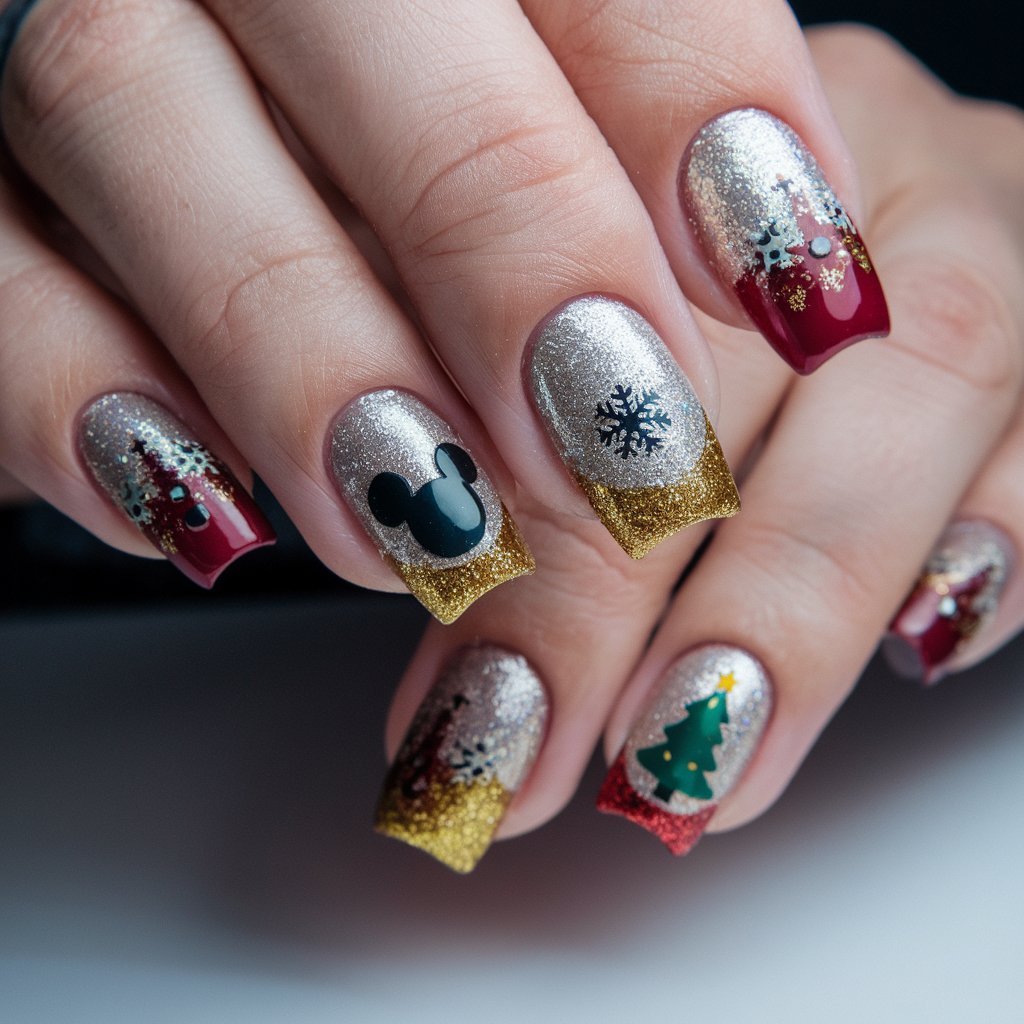 Elegant Disney Holiday Nails