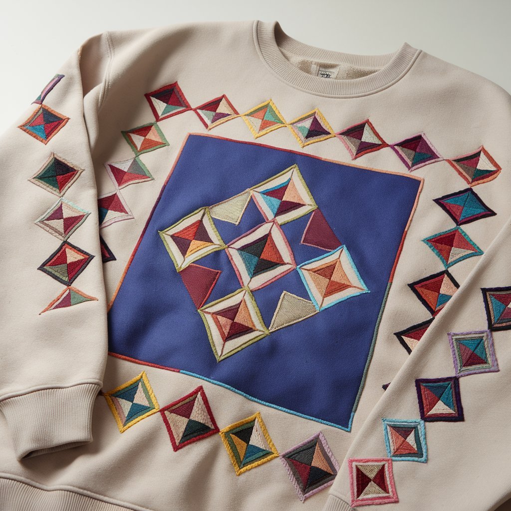 Hand Embroidery Sweatshirt with Geometric Designs