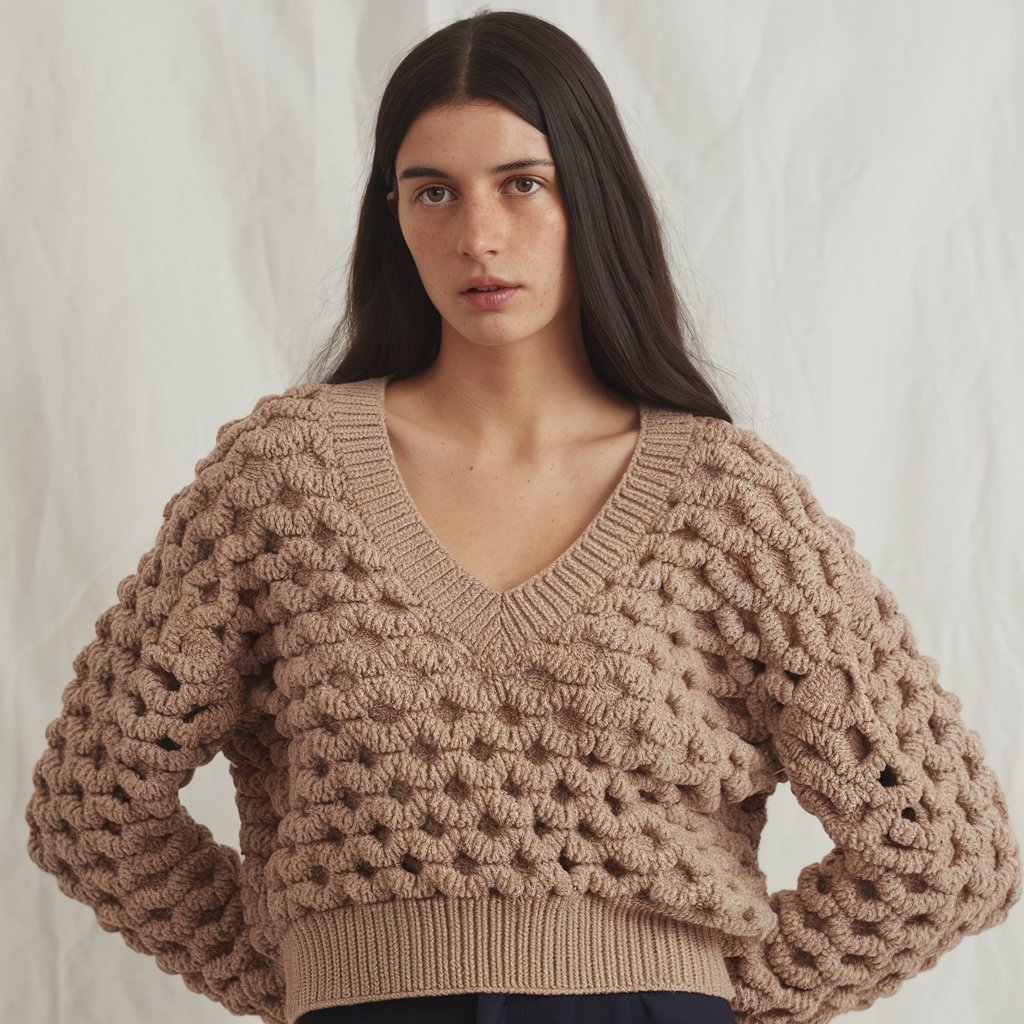 V-Neck Crochet Sweater