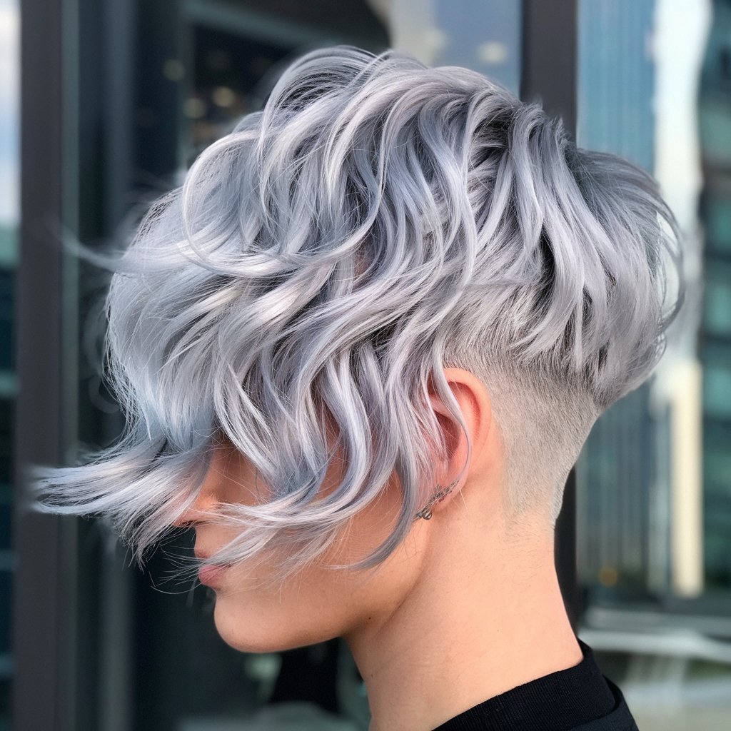 Silver Wavy Pixie with Undercut