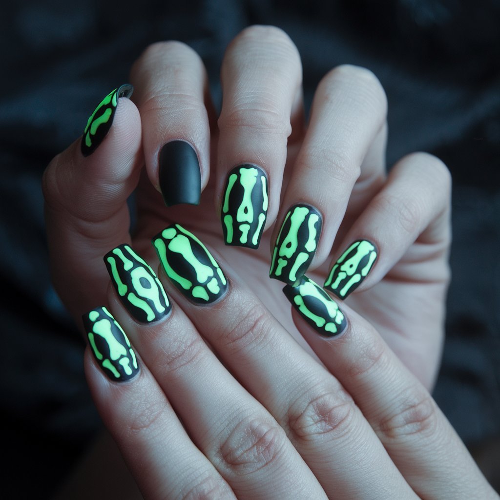 Glow-in-the-Dark Skeleton Nails