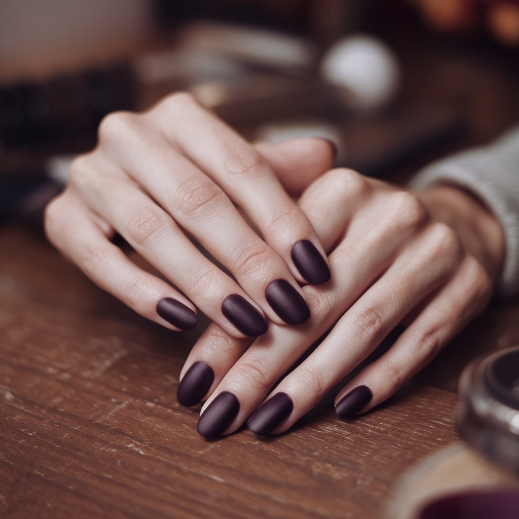 Matte Dark Plum Nails