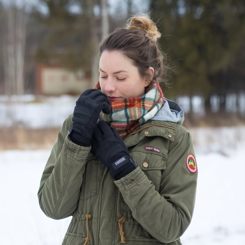 Barn Jacket with a Scarf and Gloves