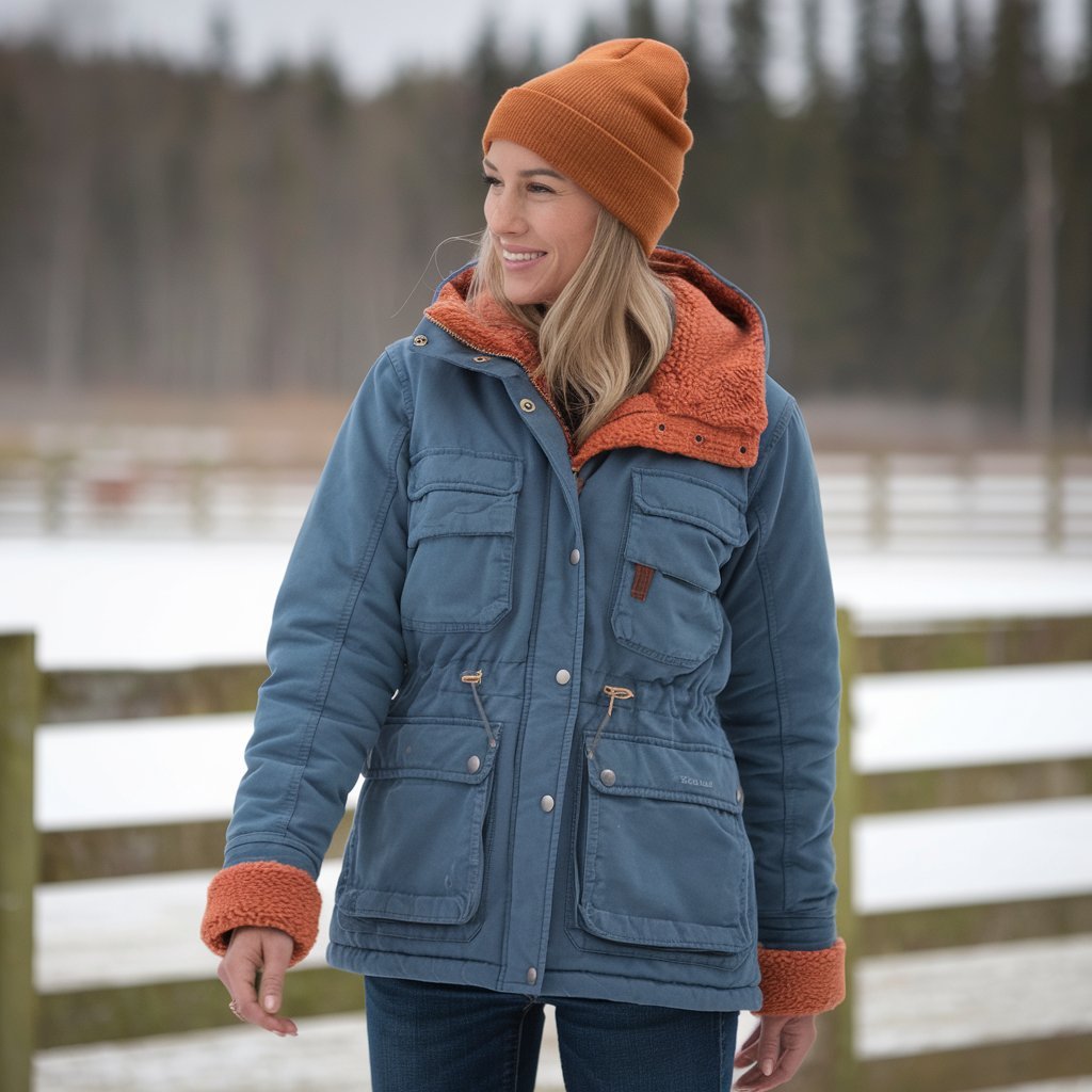 Barn Jacket with a Beanie and Jeans