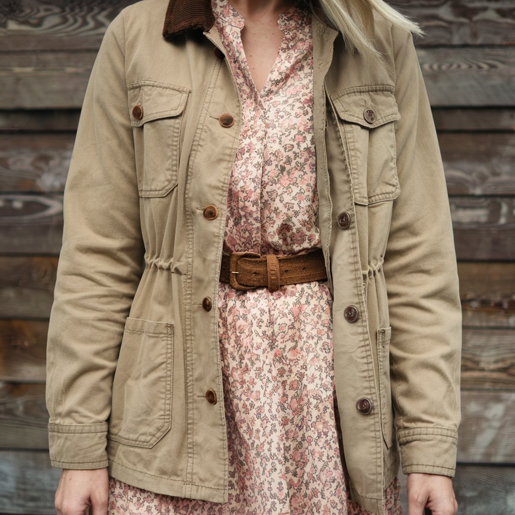 Barn Jacket with a Dress and Belt