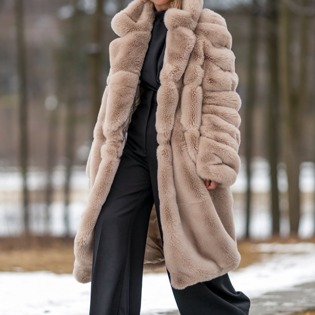 Faux Fur Coat and Wide-Leg Trousers