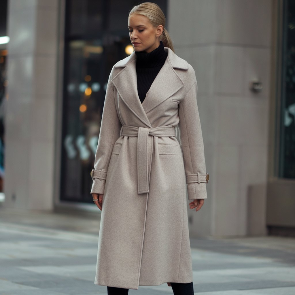 Belted Coat and Turtleneck Sweater