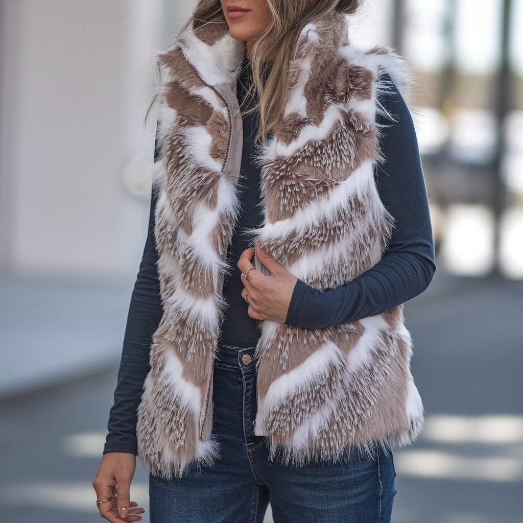 Faux Fur Vest and Long-Sleeve Top