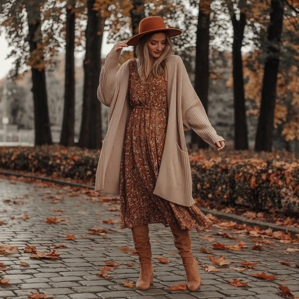 Oversized Cardigan and Midi Dress