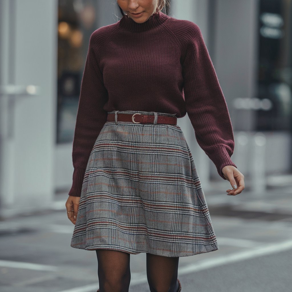 Mock Neck Sweater with A-Line Skirt