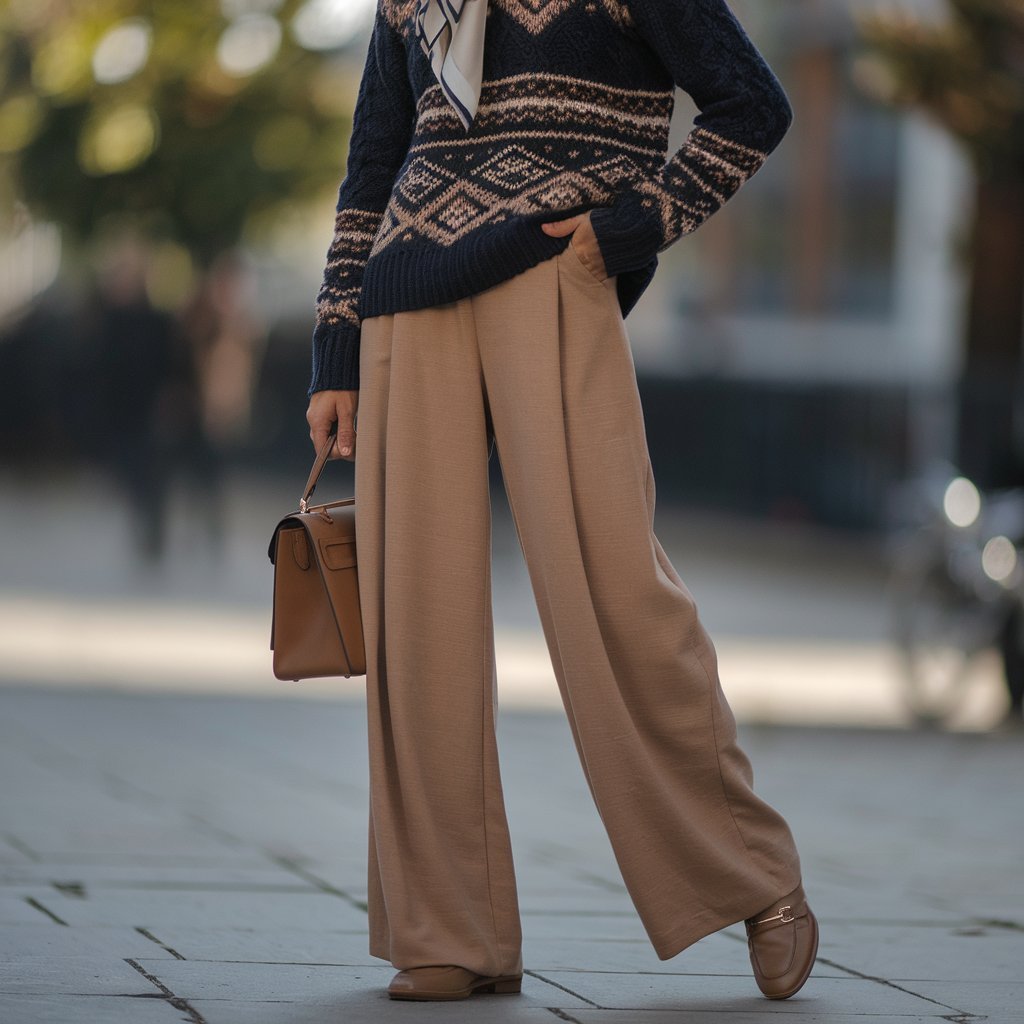 Wide-Leg Pants and Cable-Knit Sweater