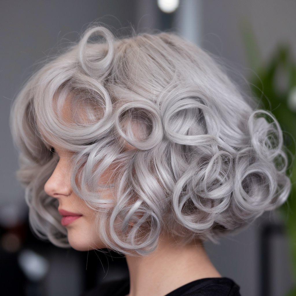 Silver Curly Bob with Highlights