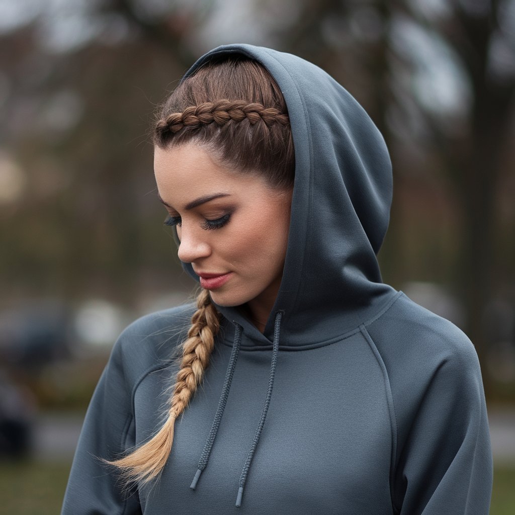 French Braid with a Hoodie