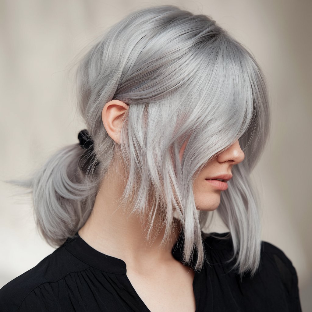 Layered Silver Bob with Side Bangs