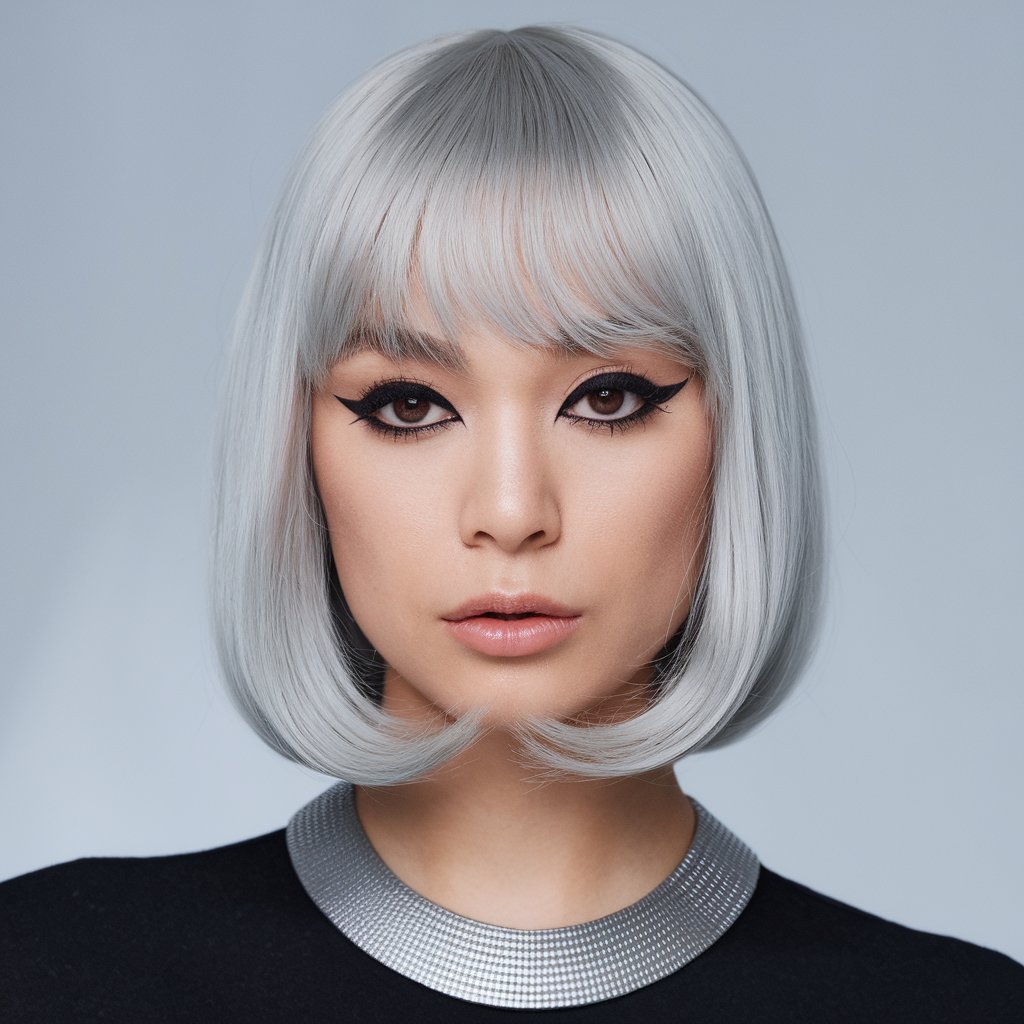 Silver Bob with Blunt Bangs