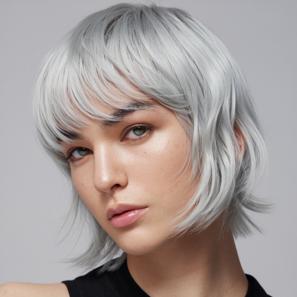 Silver Pixie Cut with Long Bangs