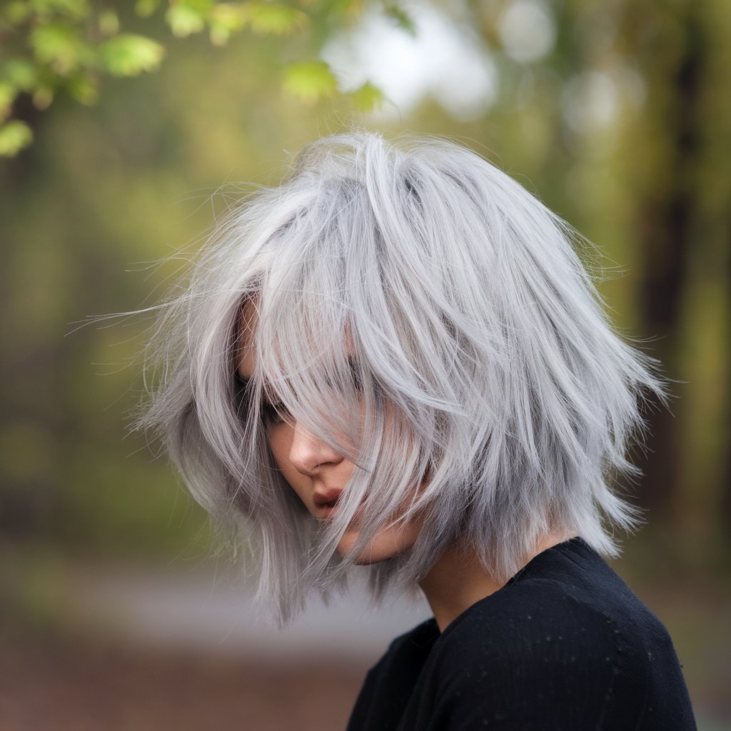 Tousled Silver Bob with Layers