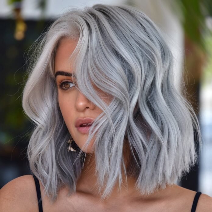 Wavy Silver Lob with Layers