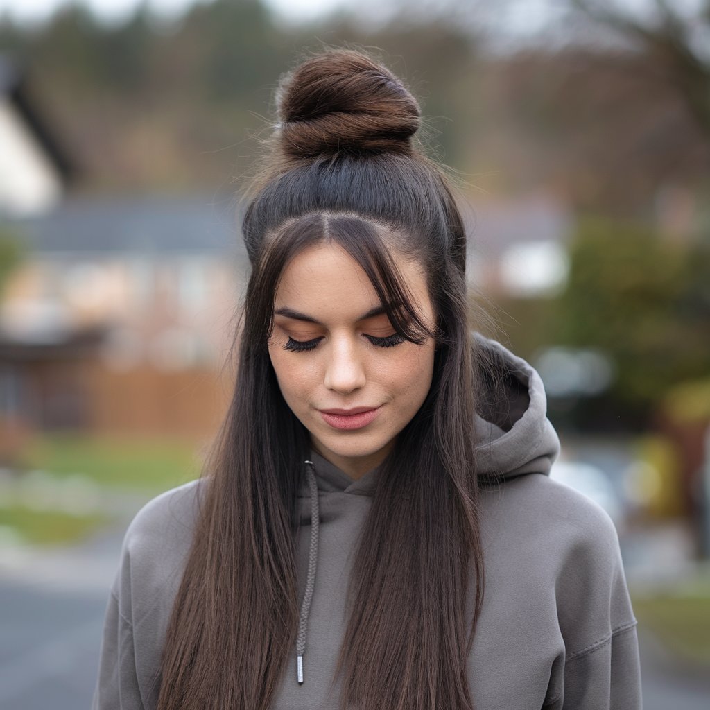 High Bun with a Hoodie