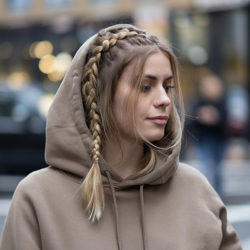 Side Braid with a Hoodie