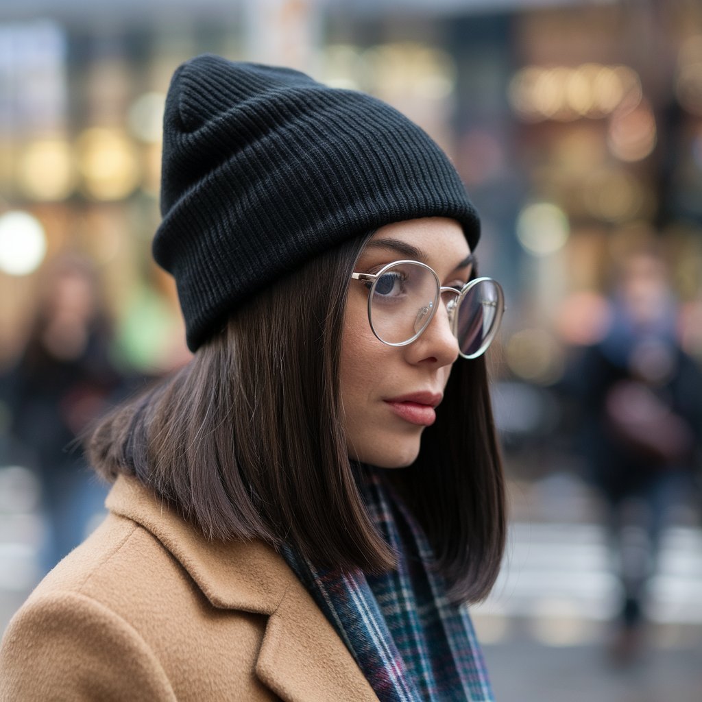 Sleek and Straight with a Folded Beanie