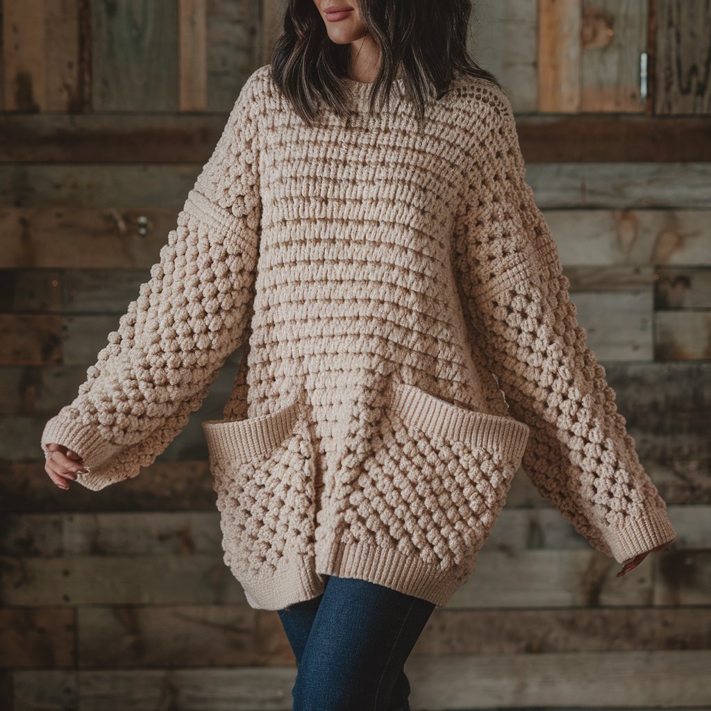 Oversized Crochet Sweater with Pockets