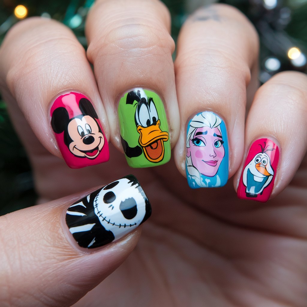 Disney Character Holiday Nails