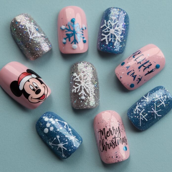 Disney Christmas Nails with Glitter