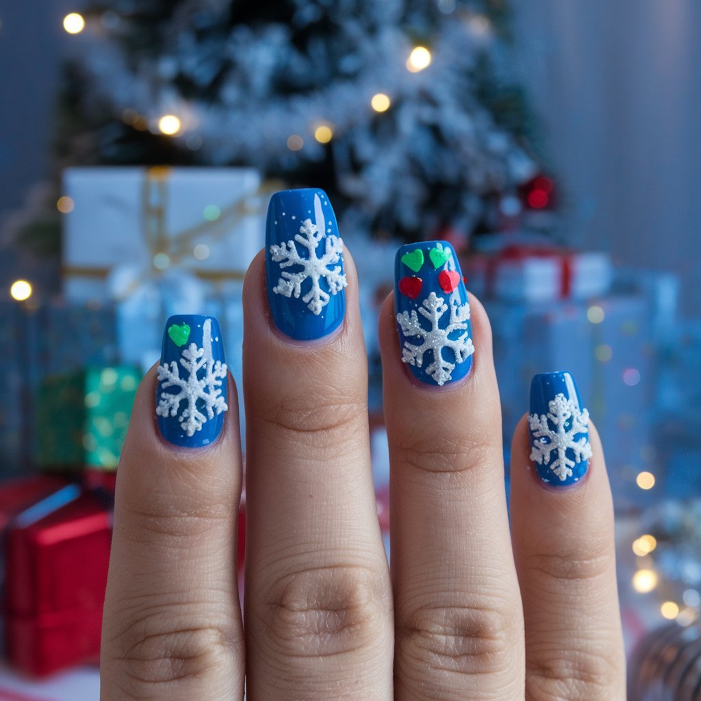 Disney Christmas Nails with Snowflakes