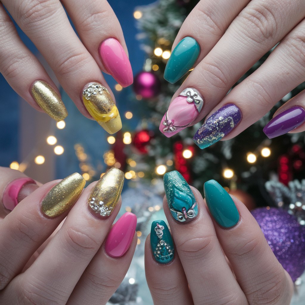 Disney Princess Christmas Nails